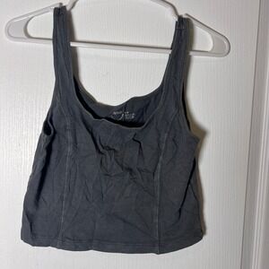 Aerie Women's‎ Tank Top Gray Square Neck Cropped Ribbed Casual Medium NWOT